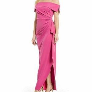Vince Camuto pink off the shoulder crepe gown
